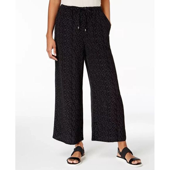 Eileen Fisher Morse Code Wide-Leg Crop Pants Women XS EUC‎ Tencel Elastic Waist - Picture 1 of 15
